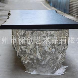 铂晶透明树脂茶吧台座椅水晶茶几工艺品茶桌手工创意发财树