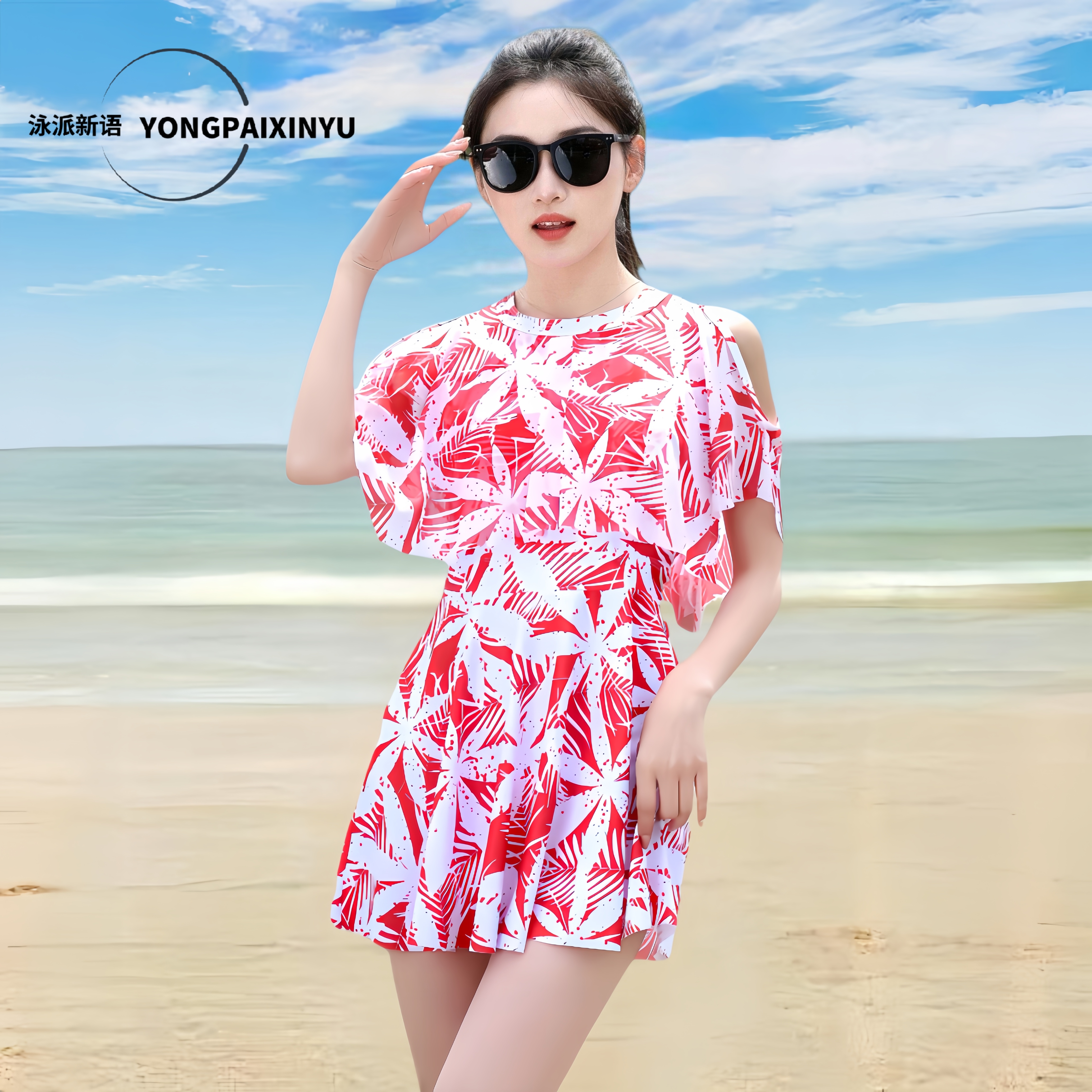 泳衣女2025新款大码微胖女孩遮肉显瘦胖mm泡温泉分体裙女士游泳装