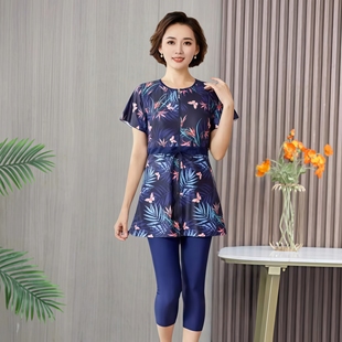 妈妈泳衣中老年长裤保守遮肚显瘦塑身泳衣运动款分体式泡温泉泳装