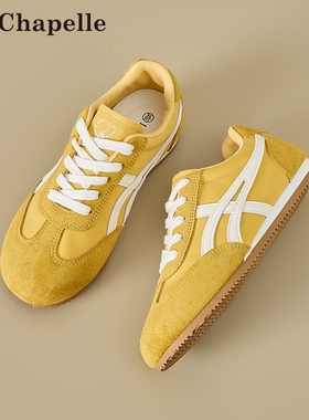拉夏贝尔内增高女鞋德训鞋2026新款春季小个子厚底黄色阿甘小白鞋