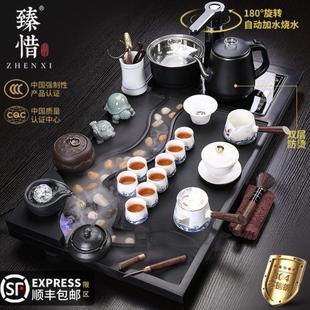 家用客厅会客一体茶盘 臻惜小桥流水雾化乌金石全自动功夫茶具套装
