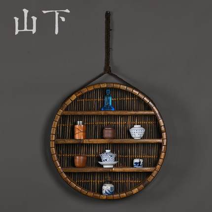 墙上多宝阁挂墙竹博古架小款展示架壁挂式茶具收纳架茶壶悬挂摆件