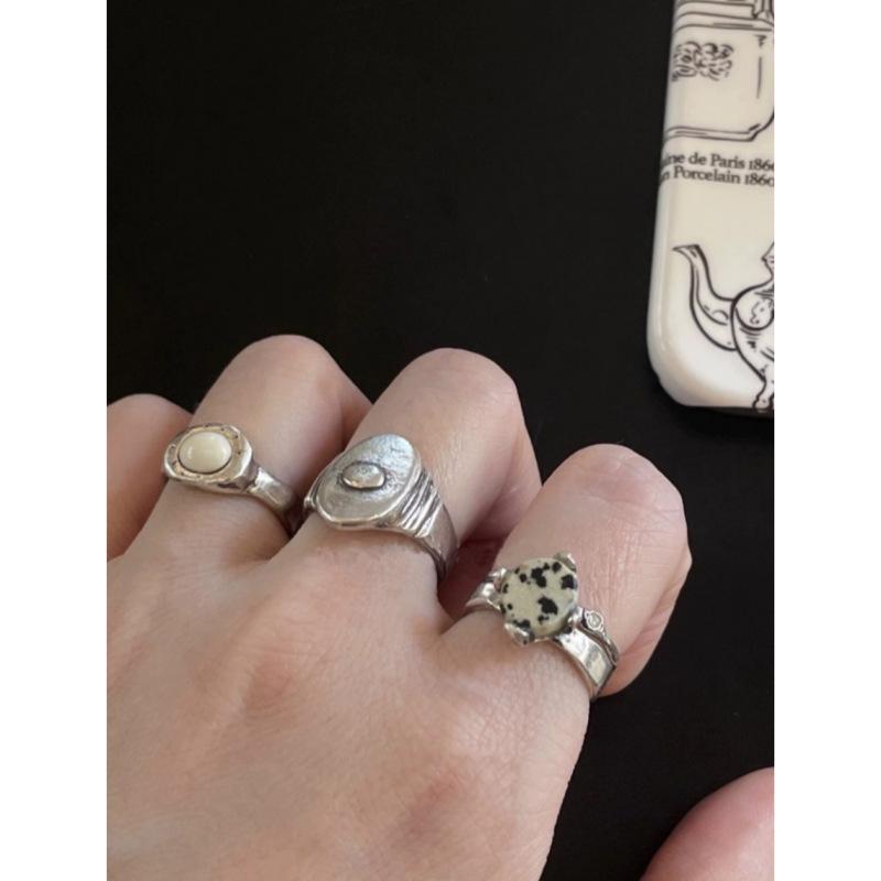 韩系小众设计mars手工复古做旧天然斑点石戒指简约百搭叠戴奶牛戒