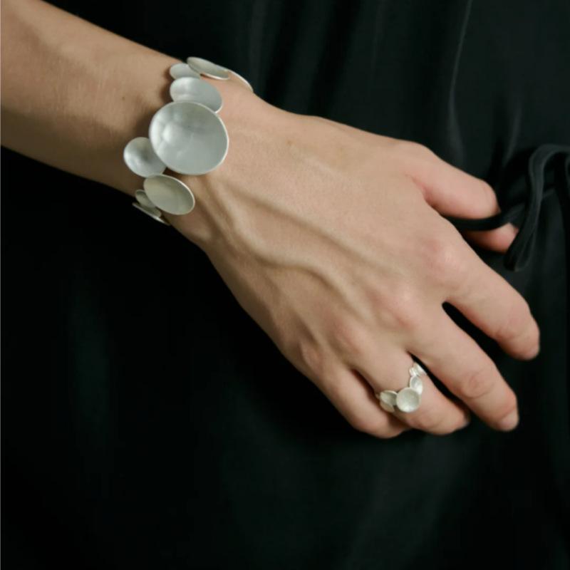 秋冬不规则烧白银手镯女新中式轻奢小众设计高级感开口手饰戒指套