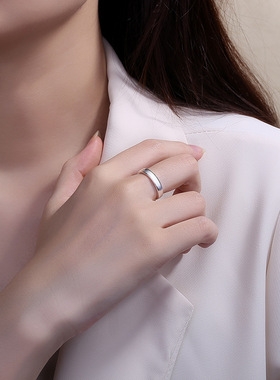 网红电商s925纯银情侣戒指潮女光面开口素圈韩版简约手饰对戒
