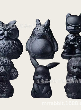 天然黑曜石雕刻摆件公仔家居摆设孩子卡通动漫礼物礼品批发