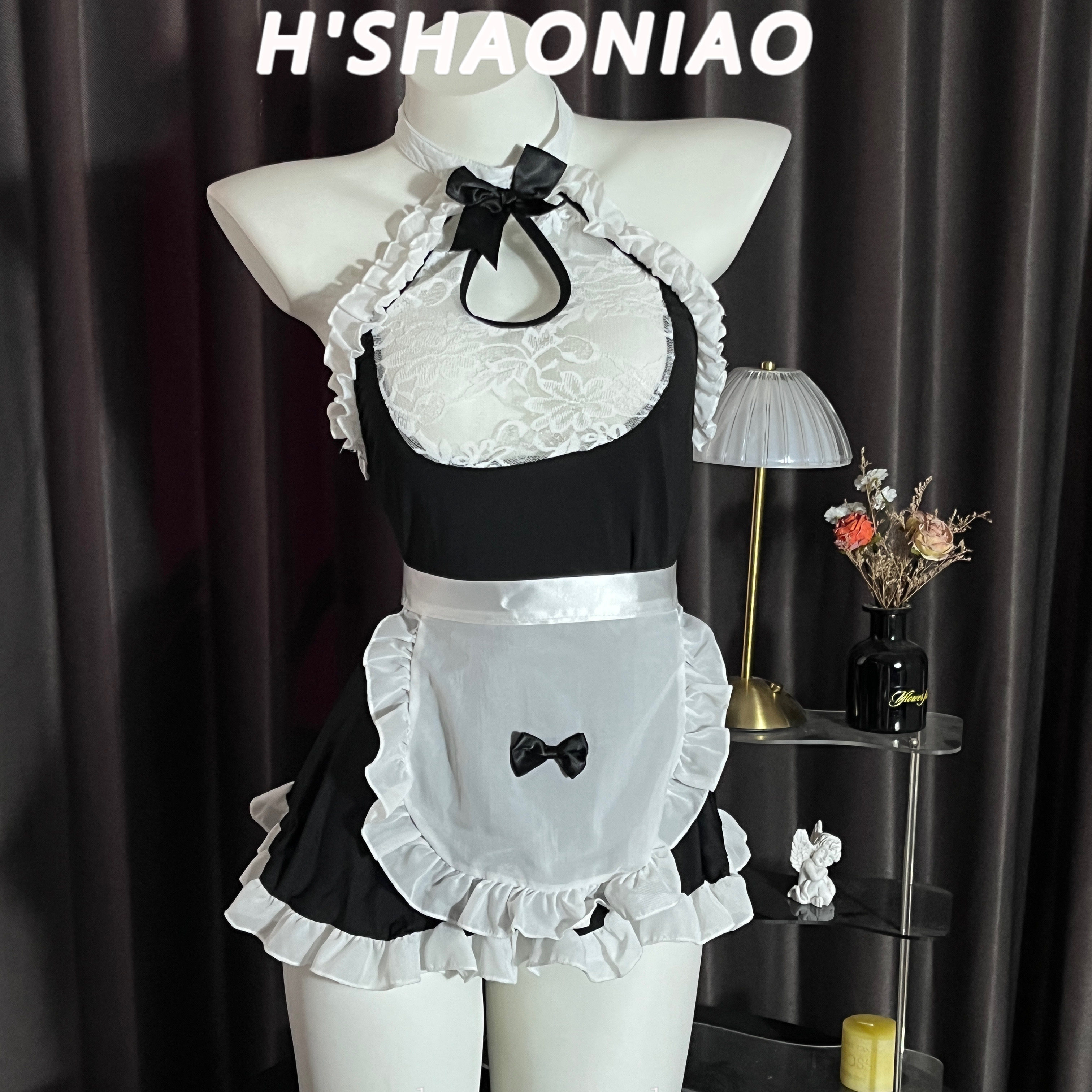 可爱女仆蝴蝶结装饰白色蕾丝花边