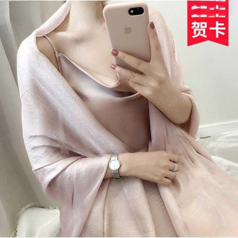 韩版丝巾女纯色春秋百搭亚棉麻围巾超大空调披肩婚礼服旗袍薄纱巾