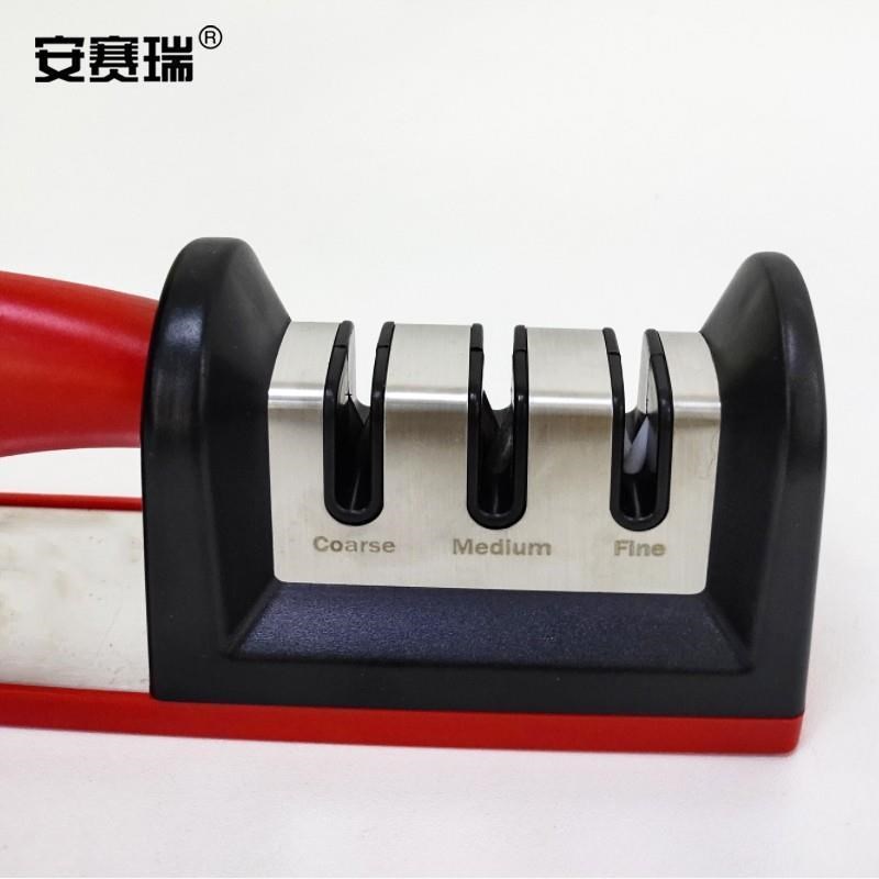 安赛瑞磨刀石手扶式带底座u多段式金刚石磨刀器手动三段式磨刀棒