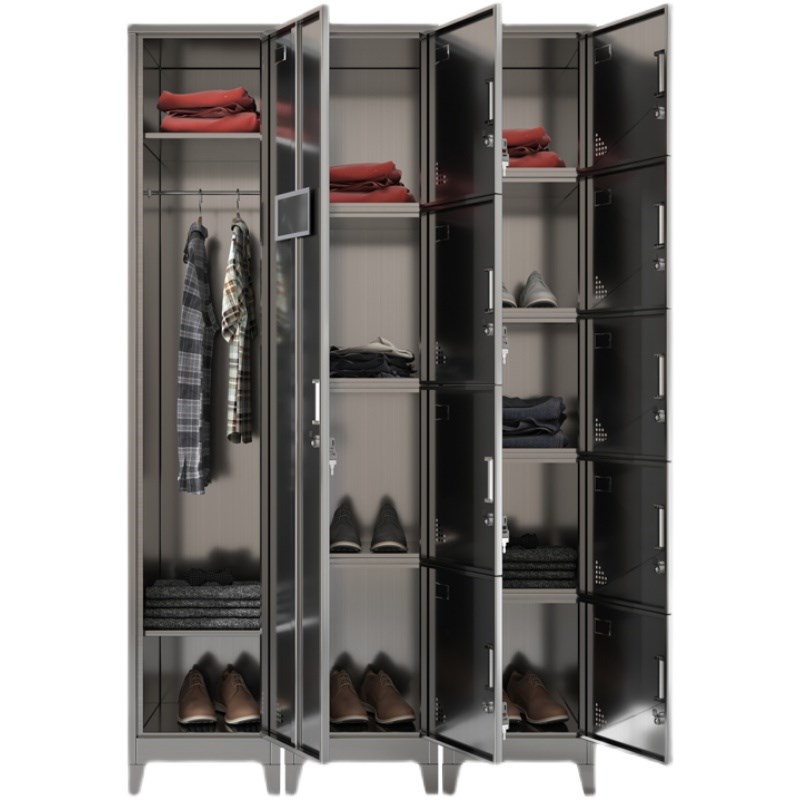 304不锈钢单门更衣柜2门3门4门5门6门I员工储物柜夹缝柜带站脚定