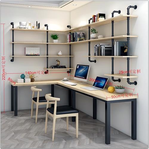 现货满墙书柜定制创意实木书架书桌组合艺K术置物架水管墙壁转角