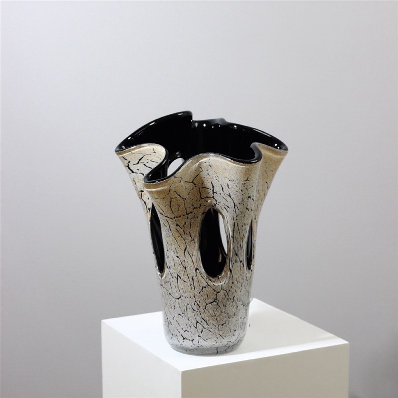 中式轻奢白色裂变手工琉璃镂空花瓶设计师M软装高级感酒店前台摆