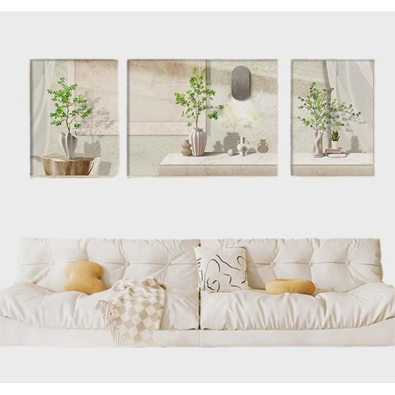 北欧原木风光影绿植客厅沙发背景墙装饰画M挂画现代简约金山三联