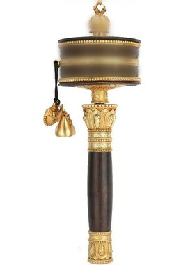 纯铜手摇转金f轮莲师纪念款转金筒黄铜手持转轮古色红铜色家居摆