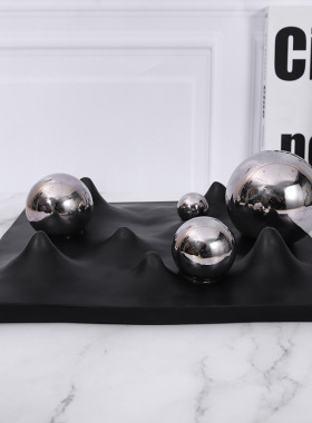 现代简约黑白树脂动m感棋盘摆件客厅样板间电视柜玄关家居软装饰