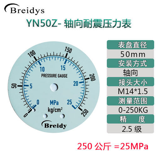 YN50Z压力表不锈钢耐震压力表测水压气压通用0-1.6/100mpa多量程
