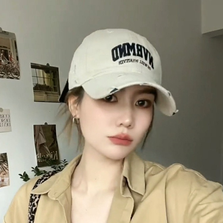 欧美潮牌字母刺绣大头围棒球帽男女街头时尚做旧破洞鸭舌帽显脸小