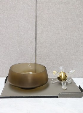 现代简约磨砂玻璃花瓶果q盘摆件客厅茶几电视柜样板间家居软装饰