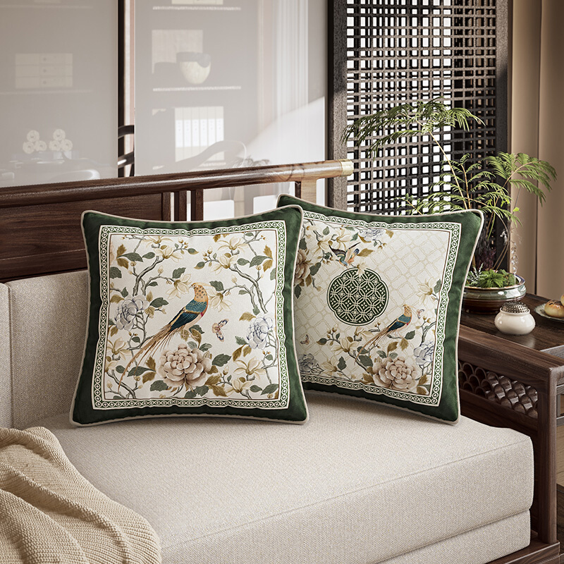 新中式中国风客厅沙发抱枕靠枕套美式欧式腰靠枕床头靠枕锦屏春暖