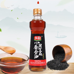黑芝麻油乡韵石磨工艺水代法纯正小磨香油390ml火锅蘸料芝麻香油
