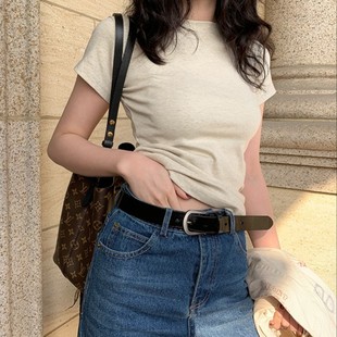 美式 欧货显瘦圆领棉质叠穿上衣 白色t恤女260g重磅正肩短袖 打底衫
