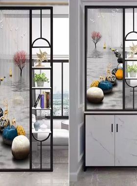 客厅艺术画长虹玻璃屏风隔断柜简约现代轻奢金属装饰架入户门玄关