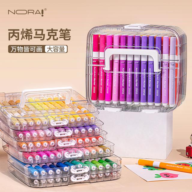 NORA!/诺雅儿童丙烯马克笔无毒防水硬头可叠色不透纸学生绘画笔