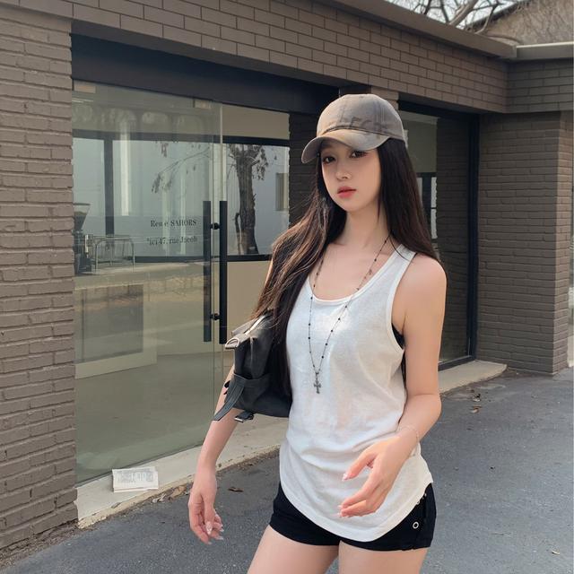美式辣妹吊带背心女新款夏外穿美背白色宽松棉t慵懒风无袖上衣