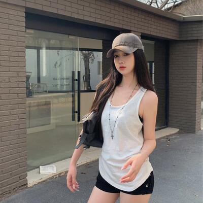 美式辣妹吊带背心女新款夏外穿美背白色宽松棉t慵懒风无袖上衣