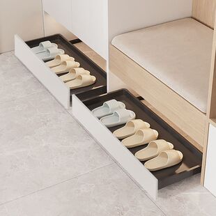 免打孔鞋柜踢脚抽入户柜鞋柜底部抽拉架多功能家用收纳抽屉托盘架