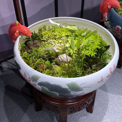 牧溪源景德镇中式家用客厅陶瓷鱼缸养鱼盆过滤循环流水乌龟金鱼缸