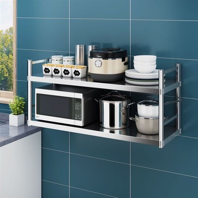 厨房墙壁置物架壁挂式微波炉储物架不锈钢挂墙锅架调味料收纳挂架