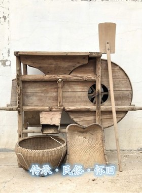 民俗怀旧老物件古代旧农具农耕文化老风车播种机农耕博物馆展览品
