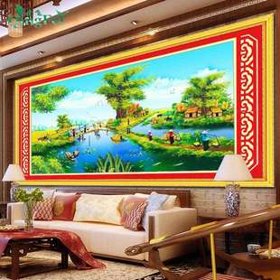 青飞精准印布丰收时节十字绣新款横版秋收田园风景手工线绣