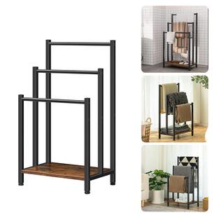 金属落地毛巾架可拆卸浴室木制浴巾挂架卫生间收纳架置物架子