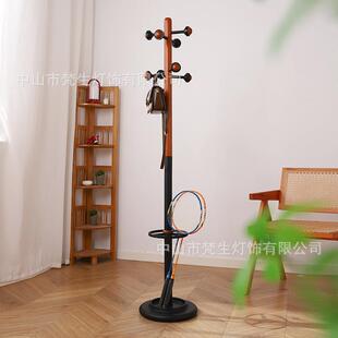 法式中古卧室落地挂衣架实木转角入户衣帽架衣架置物架黑色复古风