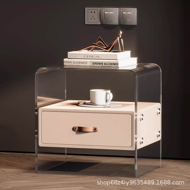亚克力床头柜实木储物现代简约多功能奶油风高颜值角落创意小边柜