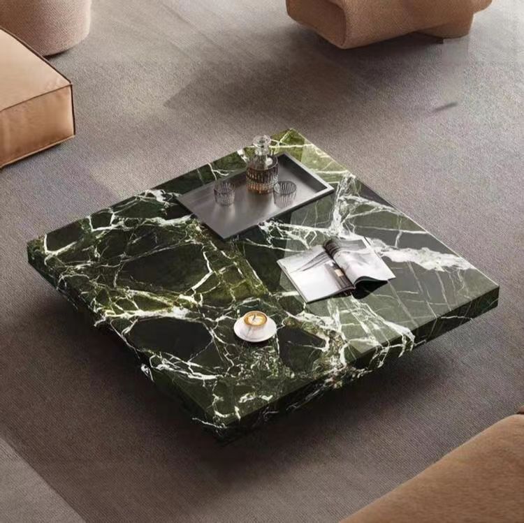 高端铂金钻威尼斯棕黑玫瑰天然奢石方形盒子茶几天然大理石茶几