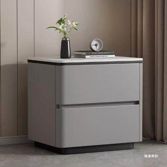 实木皮质奶油风轻奢免安装床头柜简约现代网红极简床边柜卧室