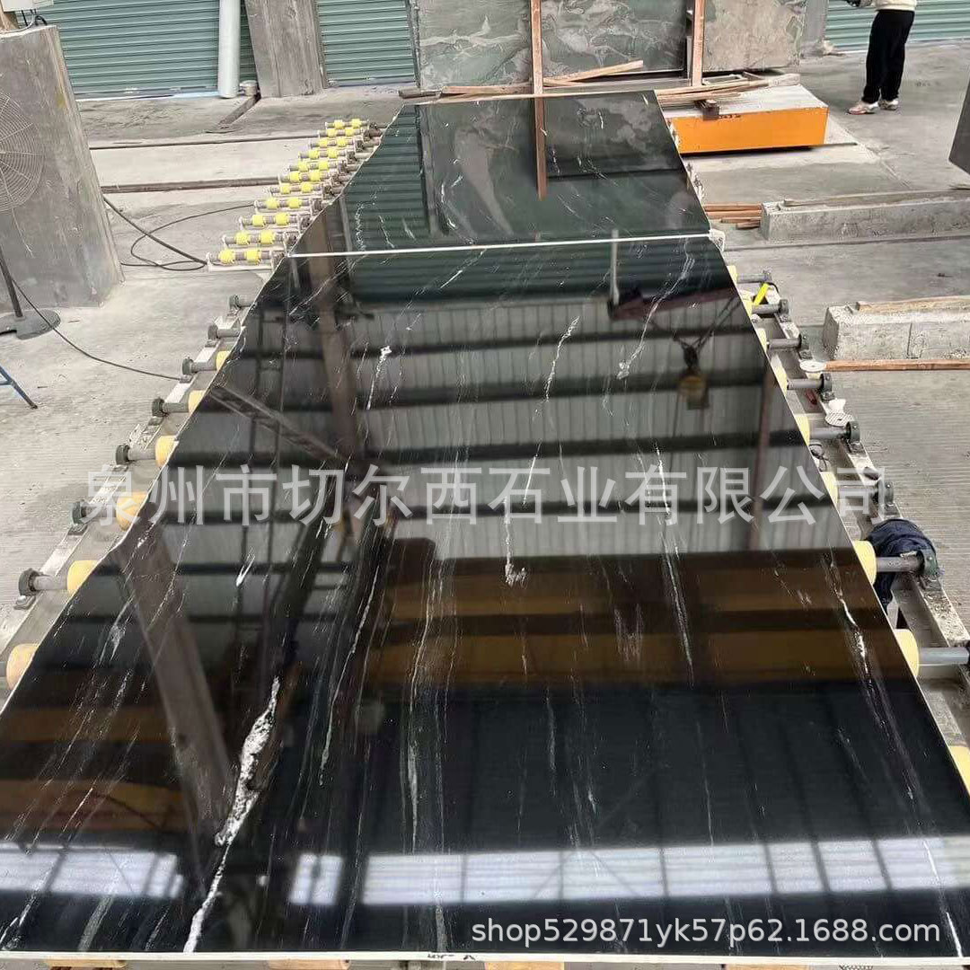 巴西利亚黑餐桌大理石 岛台吧台天然黑色奢石地砖楼梯踏步