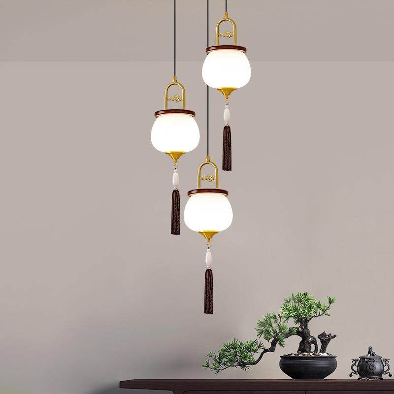 新中式餐厅餐桌吊灯实木圆形吧台玄关卧室床头中国风复古灯具