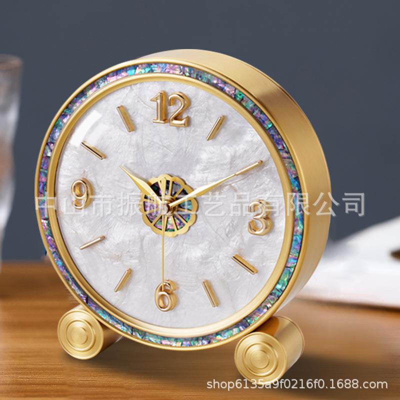 现代简约贝壳座钟客厅时尚大气台式钟表坐式纯铜家用高端轻奢摆件
