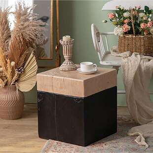 复古双色方形木墩边桌原木沙发边几创意民宿根雕树桩个性茶几