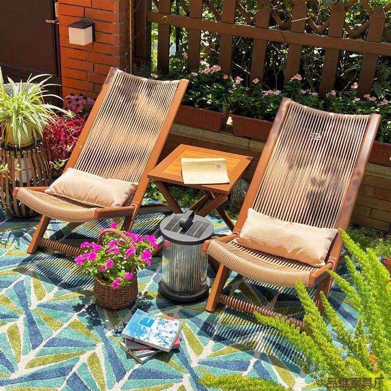 花园躺椅阳台家用休闲晒太阳两用折叠靠背藤椅子户外庭院桌椅防水