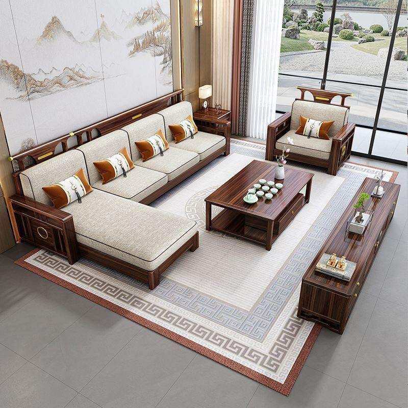 新中式乌金木全实木现代沙发简约大户型冬夏两用家用储物客厅家具
