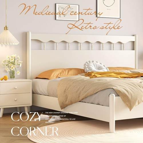 北欧白色全实木床现代简约奶油风格1.8米双人床1.5主卧公主法式床