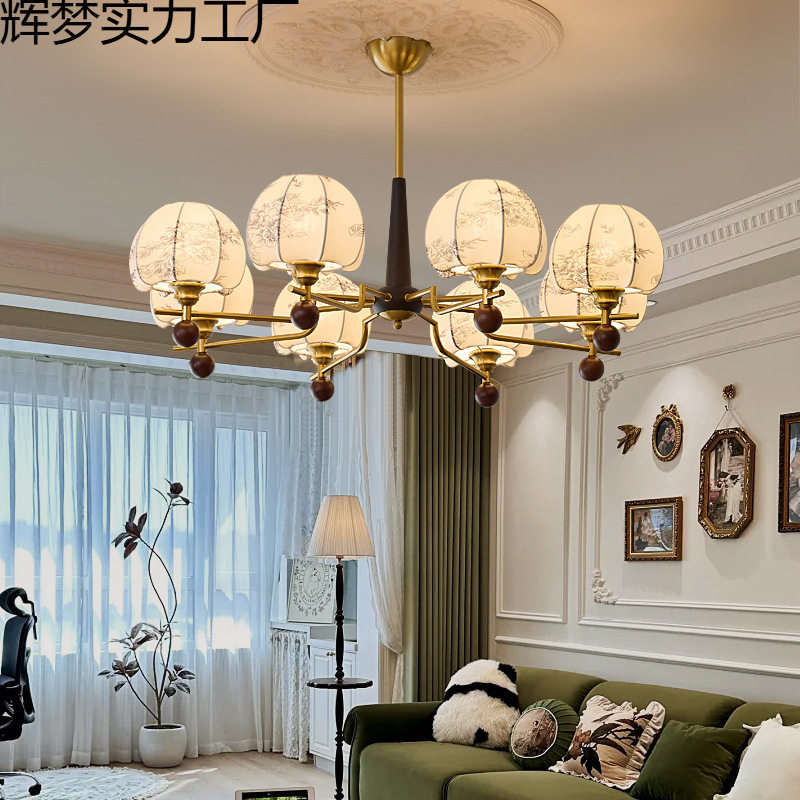 法式中古客厅吊灯新中式花纹布艺卧室灯美式复古餐厅灯南洋风灯
