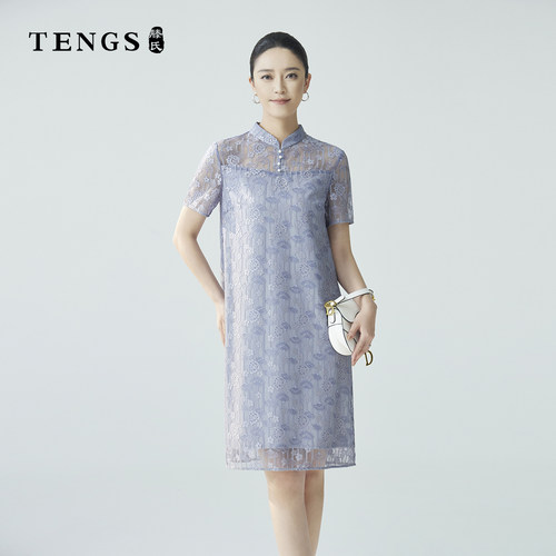 TENGS优雅气质中式蕾丝连衣裙