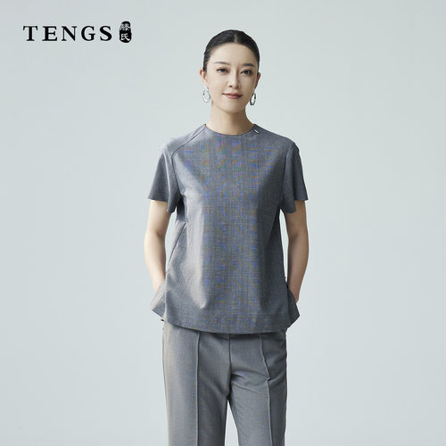 TENGS夏季新款时尚通勤短袖上衣