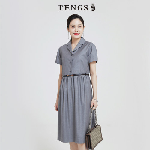 TENGS气质通勤X廓形小翻领连衣裙